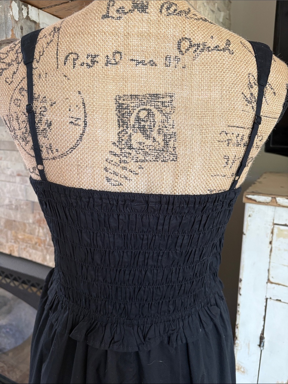 Old Navy black Fit & Flare smocked bodice midi dress w adjustable straps - Picture 11 of 16